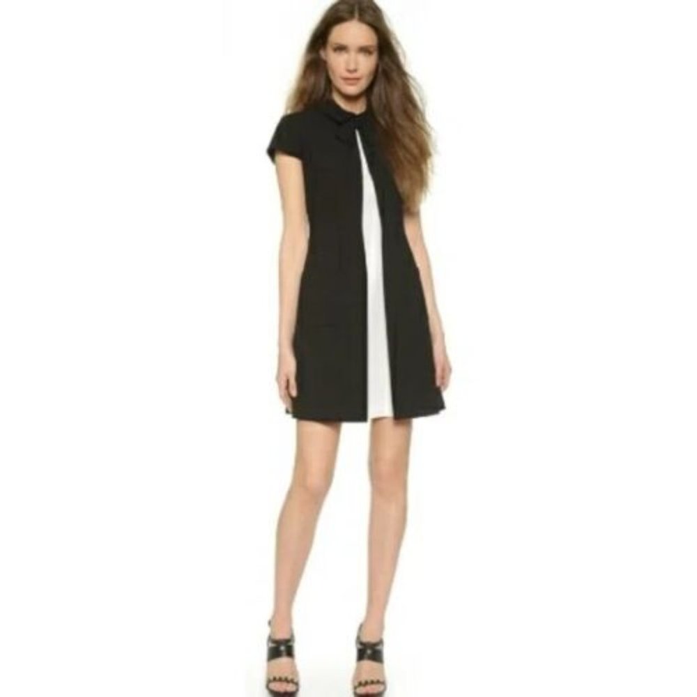 NWOT Jill Stuart Tuxedo Dress with Pockets Cap Sleeve Bow Tie Collared